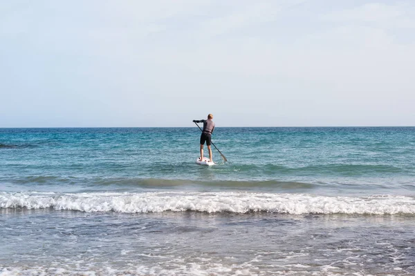 Moraira Spain May 2021 White Adult Man Walking Sea Surf — Φωτογραφία Αρχείου