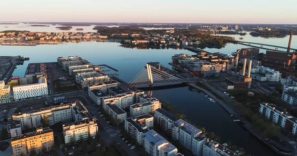 Aerial Drone View Overlooking Bridge Buildings Ruoholahti Area Helsinki Colorful — Stock Photo, Image