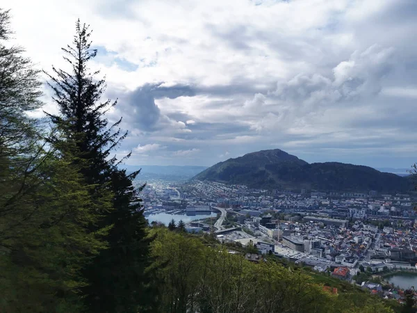 Bergen Városa Floyen Hegyről Norvégiából — Stock Fotó