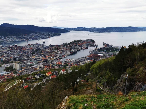 Kota Bergen Terlihat Dari Pegunungan Floyen Norwegia — Stok Foto