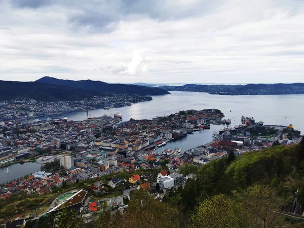 Ciudad Bergen Vista Desde Montaña Floyen Noruega —  Fotos de Stock