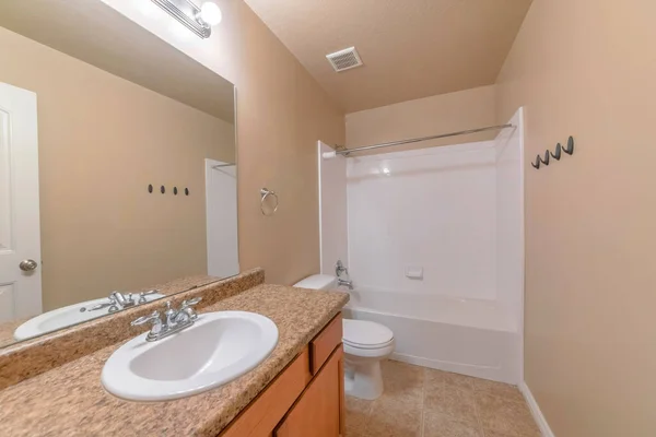 Minimalistic Bathroom Interior Design White Brown Colors Sink — Zdjęcie stockowe