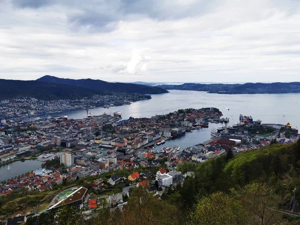 Ciudad Bergen Vista Desde Montaña Floyfjellet Noruega —  Fotos de Stock