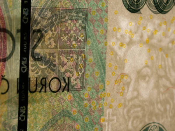 코루나의 체코의 지폐의 클로즈업 보헤미아의 코렐레와 — 스톡 사진