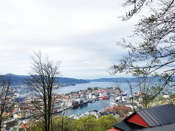 Ciudad Bergen Vista Desde Montaña Floyfjellet Noruega —  Fotos de Stock