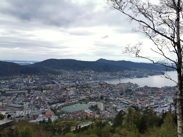 Staden Bergen Sett Utifrån Floyen Berg Norge — Stockfoto
