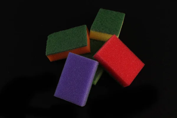Closeup Colorful Sponges Black Background — Φωτογραφία Αρχείου