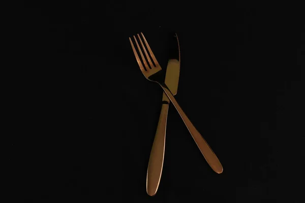Closeup Fork Knife Black Background — Φωτογραφία Αρχείου
