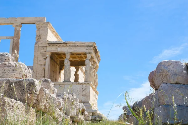 Templo Erechteion Con Las Estatuas Cariátides Acrópolis Atenas Grecia — Foto de Stock