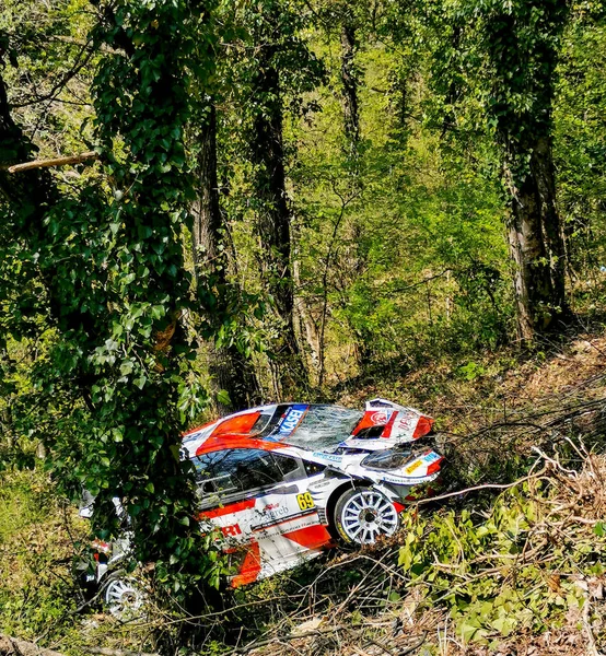 Zagreb Croatia Apr 2021 Crashed Toyota Yaris Wrc Driven Kalle — Stock Photo, Image