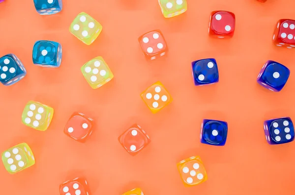 Top View Colorful Dices Isolated Orange Background — Stock Photo, Image