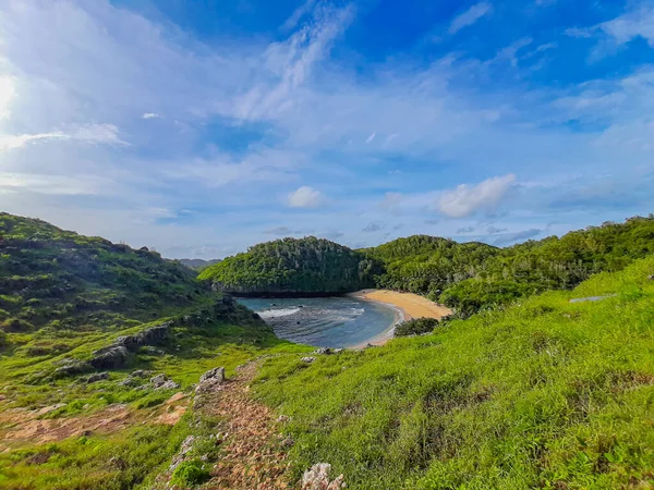 Blick Von Einem Hügel Sandstrand Der Lagune Namens Pantai Kasap — Stockfoto