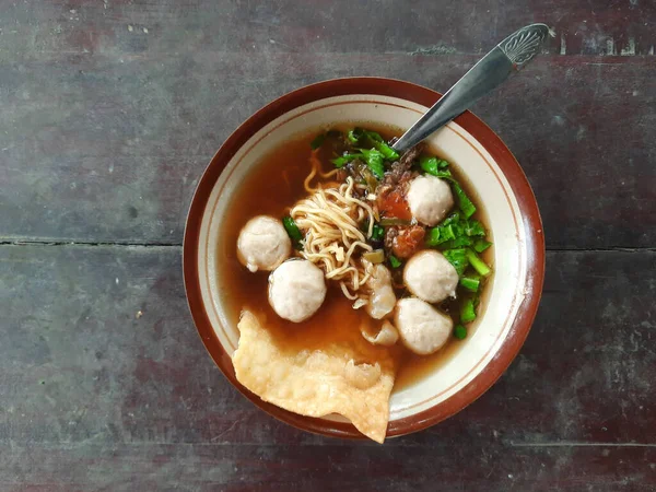 Mie Bakso Een Populaire Indonesische Knoedel Soep Met Vleesballen Groene — Stockfoto