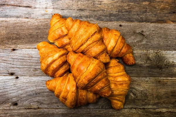 Top View Delicious Fresh Croissants Wooden Table — Stock Photo, Image