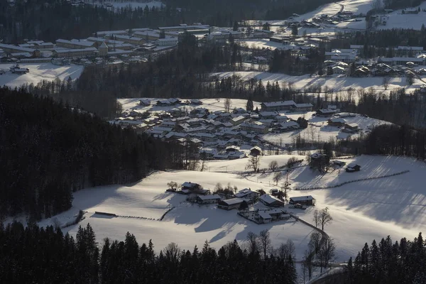 View Bischofswiesen Stanggass Winter Covered Snow — Stock Photo, Image