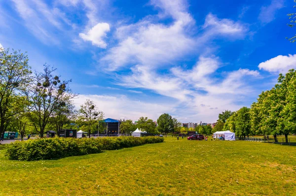 Poznan Poland May 2019 Green Cut Grass Field Trees Poznanskie — Stock Photo, Image