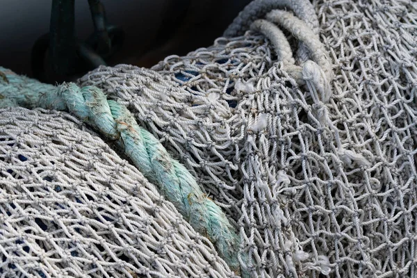 Rede Pesca Com Corda Verde Barco — Fotografia de Stock