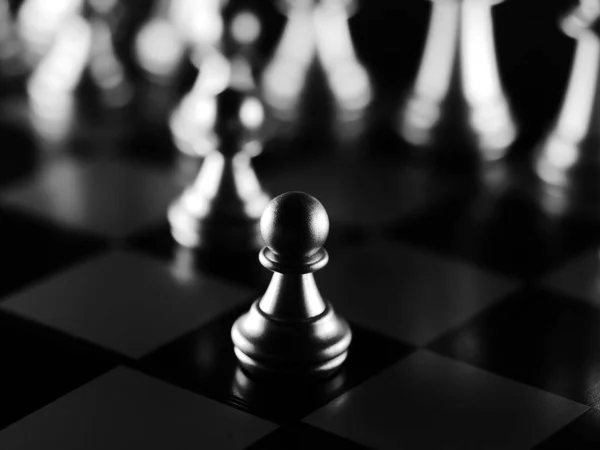 Grayscale Shot Chess Pieces Chessboard — Stock Photo, Image