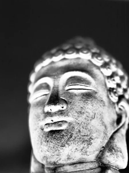 Buddha Kőfejének Szürkeárnyalata — Stock Fotó