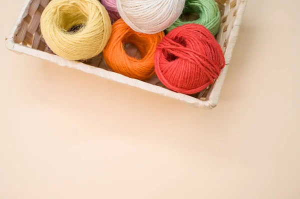 Colorful Thread Rolls Box Isolated Beige Background — Stock Photo, Image