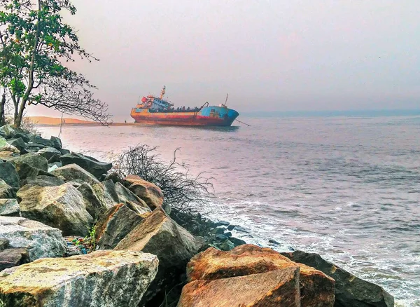 Kollam India Apr 2016 Hansita Old Shipwrecked Ship Kollam — 图库照片
