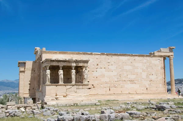 Statues Caryatides Erechtheion Parthénon Sur Colline Acropole Athènes Grèce — Photo