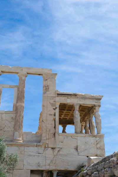 Estatuas Cariátidas Del Erecteión Partenón Colina Acrópolis Atenas Grecia — Foto de Stock