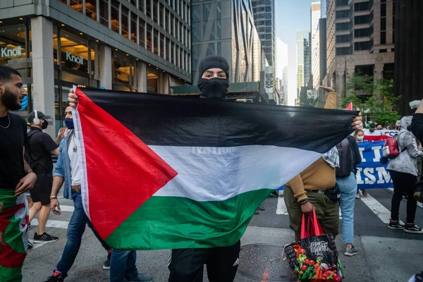 Νέα Υόρκη Ηνωμένες Πολιτείες Μαΐου 2021 Διαδηλωτές Υπέρ Της Παλαιστίνης — Φωτογραφία Αρχείου