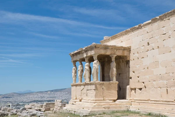 Caryatid Standbeelden Van Erechtheion Het Parthenon Acropolis Hill Athene Griekenland — Stockfoto