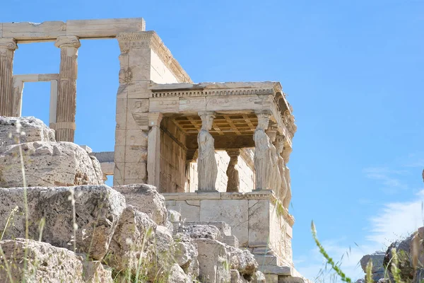 Tempio Erechteion Con Statue Cariatidi Acropoli Atene Grecia — Foto Stock