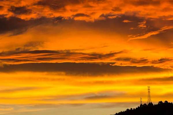 Les Nuages Orange Dans Beau Ciel Couchant — Photo