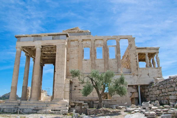 Caryatid Statues Erechtheion Partenonie Wzgórzu Akropol Ateny Grecja — Zdjęcie stockowe