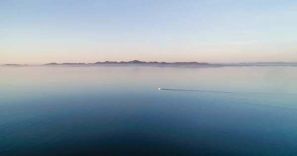 Boat Adriatic Sea Aerial Drone View Vessel Mediterranean Ocean Sunny — Stock Photo, Image