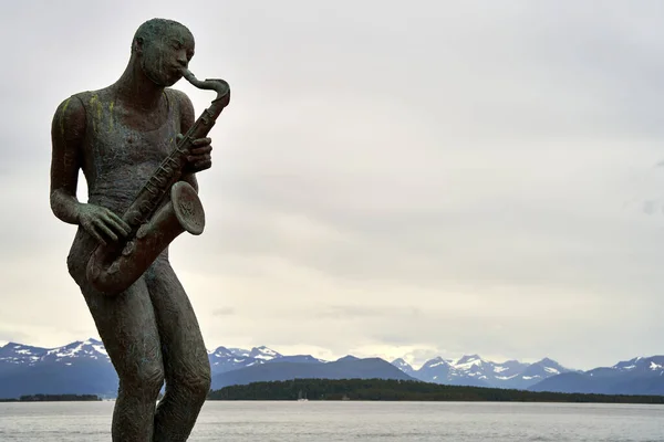 Molde Noruega Julho 2020 Jazz Boy Uma Estátua Bronze Torget — Fotografia de Stock