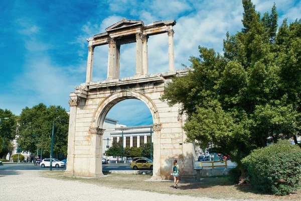 Athens Griekenland Mei 2021 Hadrianus Marmeren Boog Pyli Adrianou Athene — Stockfoto