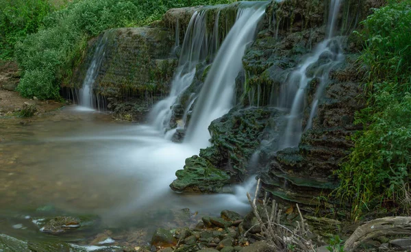 Cascadă Râul Vară Expunere Lungă — Fotografie, imagine de stoc