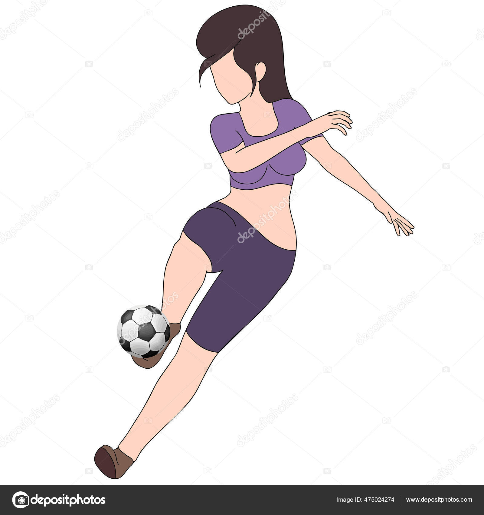 Menina Jogando Futebol Ilustração Colorida Dos Desenhos Animados