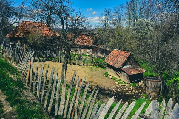 Die Alten Baufälligen Dorfhäuser Wald — Stockfoto