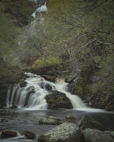 Tiro Vertical Uma Cachoeira Uma Floresta Cercada Por Natureza Selvagem — Fotografia de Stock