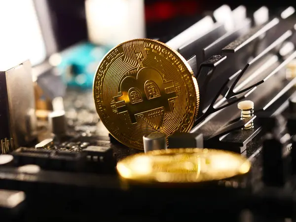 Bir Bitcoin Kripto Para Biriminin Yakın Plan Görüntüsü — Stok fotoğraf