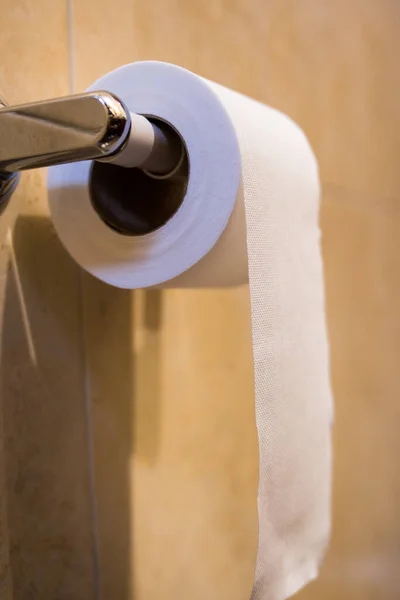 Tiro Close Papel Higiênico Pendurado Banheiro — Fotografia de Stock