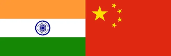 Μια Απεικόνιση Της Ινδίας Και Της Κίνας Εθνικές Σημαίες Δεμένα — Φωτογραφία Αρχείου