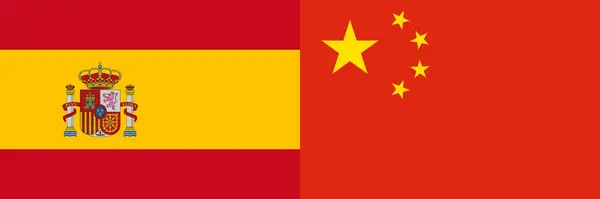 Egy Illusztráció Spanyolország Kína Nemzeti Zászlók Összekötött Barátság Koncepció — Stock Fotó
