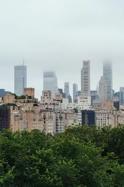 Pionowe Ujęcie Miejskiego Krajobrazu Nowego Jorku Mglisty Dzień — Zdjęcie stockowe