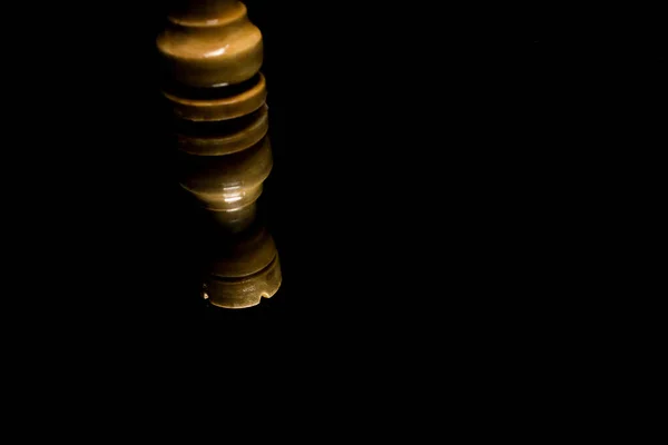 Upside Reflection Wooden Rook Chess Piece Black Background — Stock Photo, Image