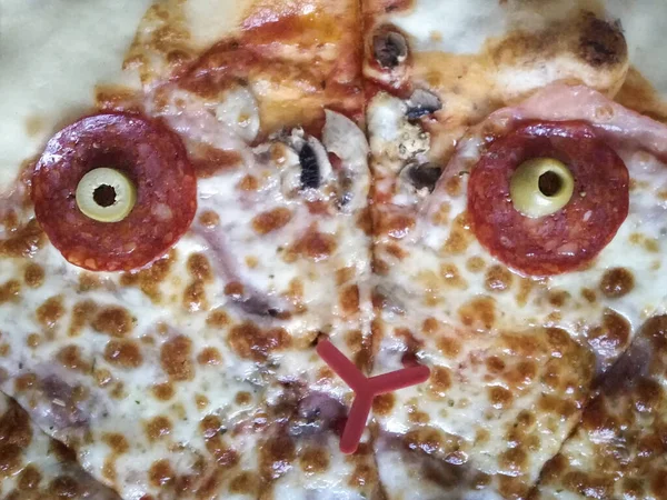 Macro Shot Face Shaped Pizza — Stock Photo, Image