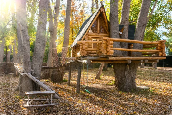 A big tree house in the fall park