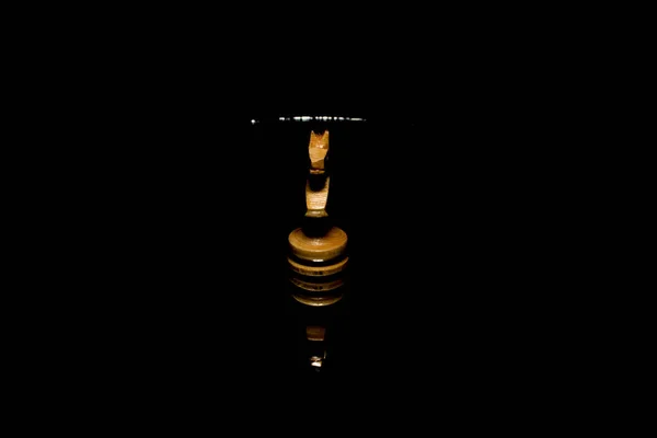 Wooden Knight Chess Piece Reflection Black Background — Stock Photo, Image
