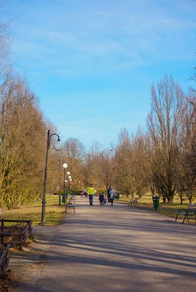 Poznan Lengyelország 2016 Február Azonosítatlan Embercsoport Citadella Park Lábnyomában — Stock Fotó