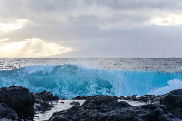 Waves Crashing Rocks Tenerife Beach — Stock Photo, Image